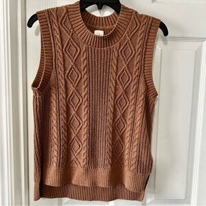 Joie Brown Cable Knit Sleeveless Sweater Cotton Blend Top Vest